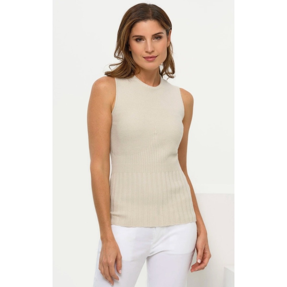 Anatomie Seacrest Top Sleeveless Rib Knit Cream Beige Size Medium